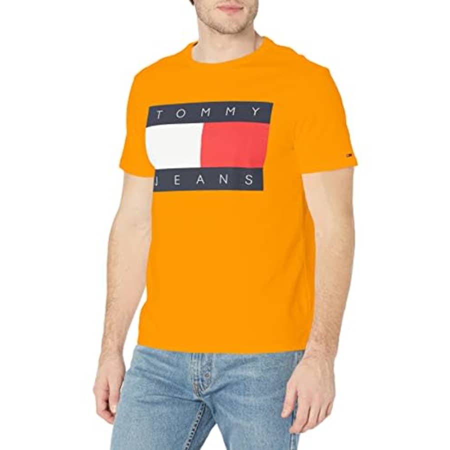 Tommy Hilfiger Men's Tommy Jeans Short Sleeve Logo T Shirt, Florida Orange, MD for $33 Tommy Hilfiger Men's Tommy Jeans Short Sleeve Logo T Shirt, Florida Orange, MD for $33