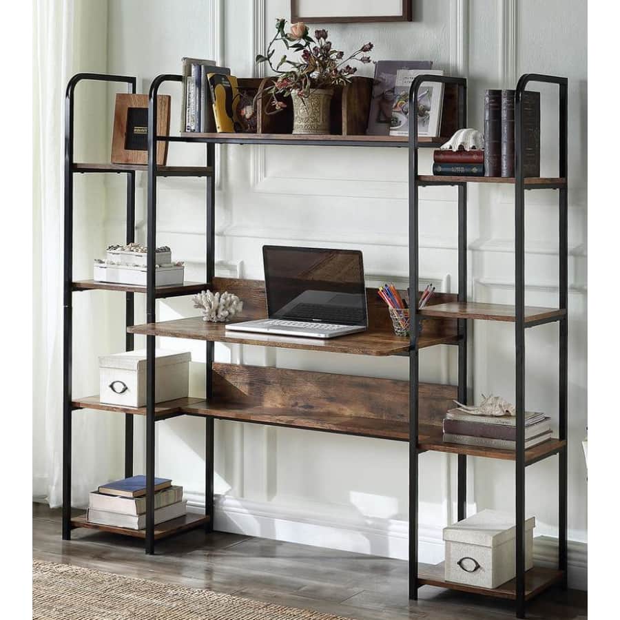 Magic Home 63" Computer Desk w/ Hutch & Bookshelves for $222