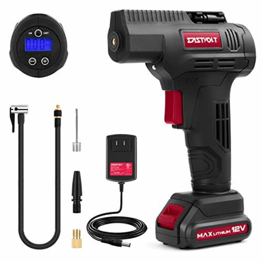 Eastvolt 12V Tire Inflator Air Compressor, Multi-Purpose Electric Power, Max 150PSI, with 4-Unit for $33 Eastvolt 12V Tire Inflator Air Compressor, Multi-Purpose Electric Power, Max 150PSI, with 4-Unit for $33