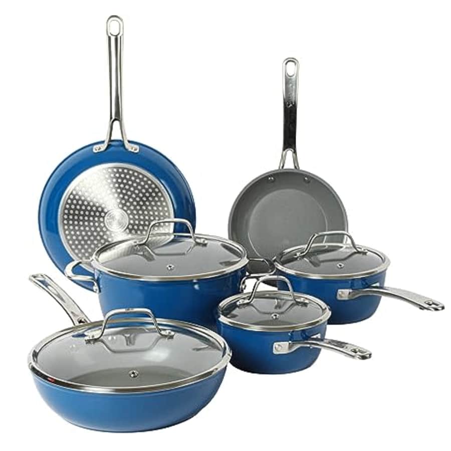 Sur La Table Kitchen Essentials 10 Piece PFA Free Titanium Ceramic Nonstick Interior Forged for $140