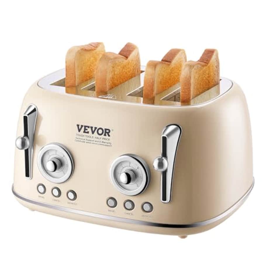VEVOR Brushed Stainless Steel Toaster, 4 Slice, 1650W 1.5'' Extra Wide Slots Toaster with Removable for $83