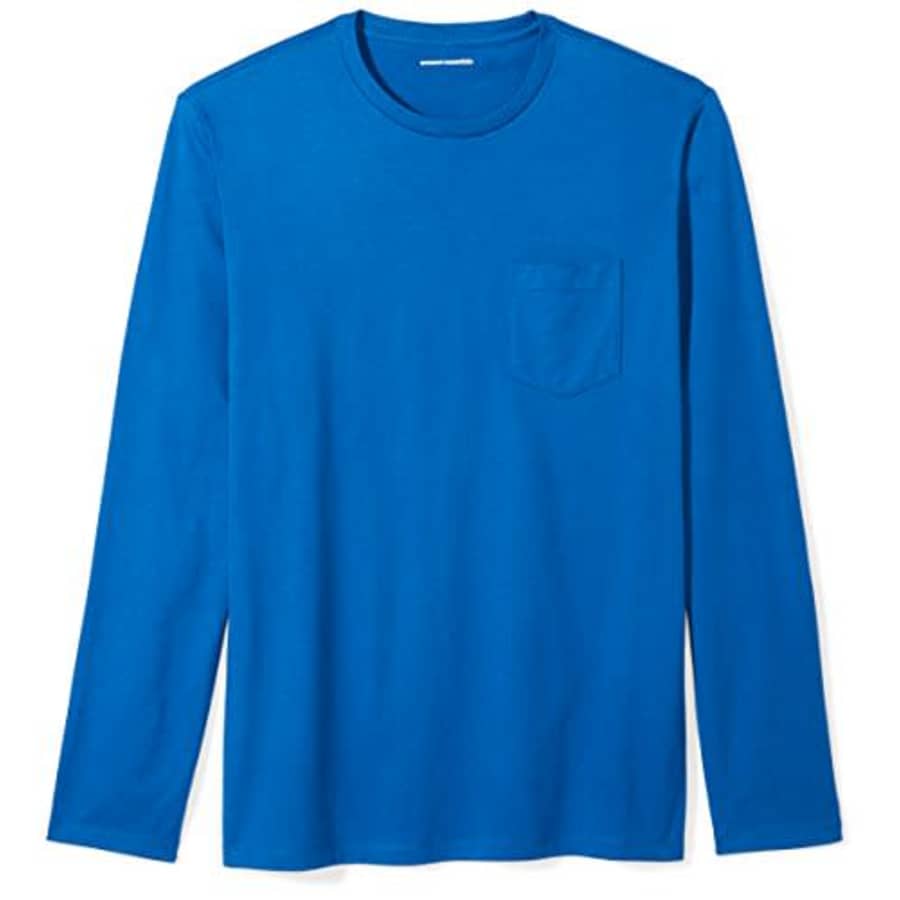 Amazon Essentials Men's Slim-Fit Long-Sleeve Pocket T-Shirt, Bright Blue, Medium for $14