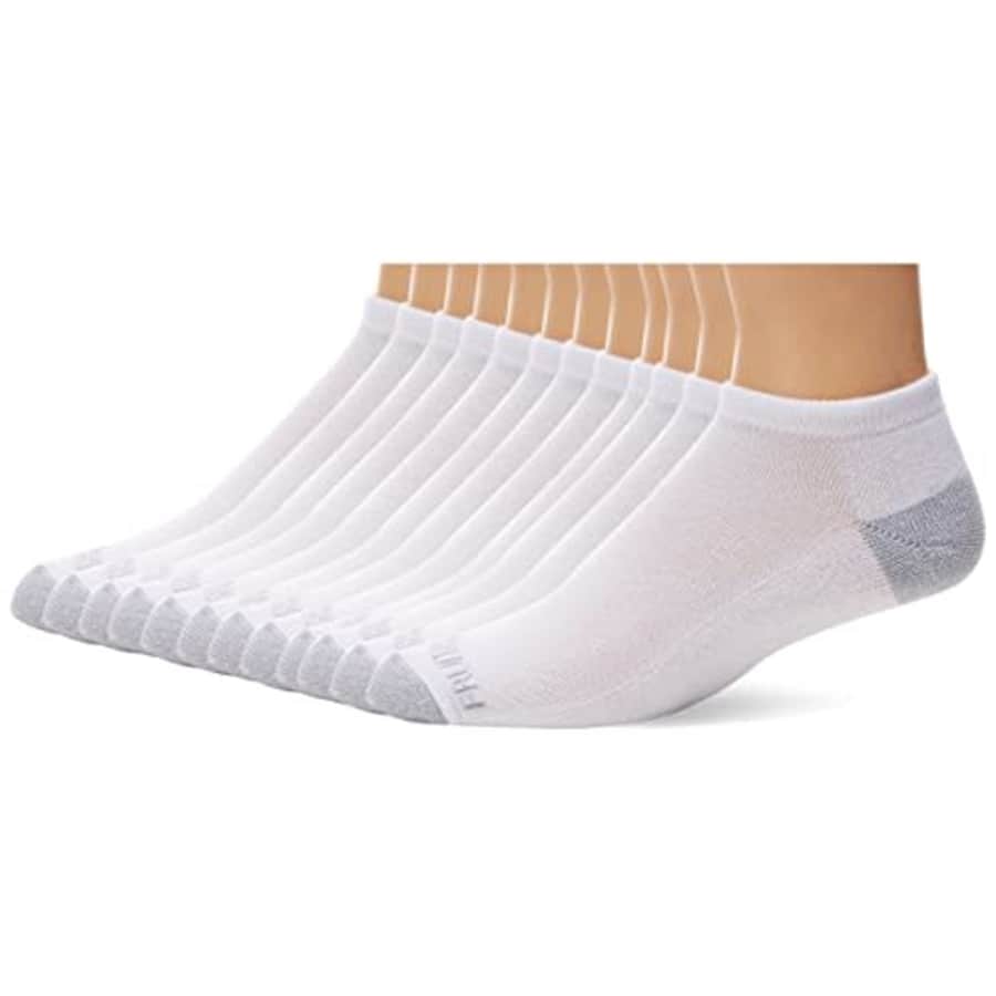 Fruit of the Loom Men's 12 Pair Pack Dual Defense Cushioned Socks, White, 6-12 for $13