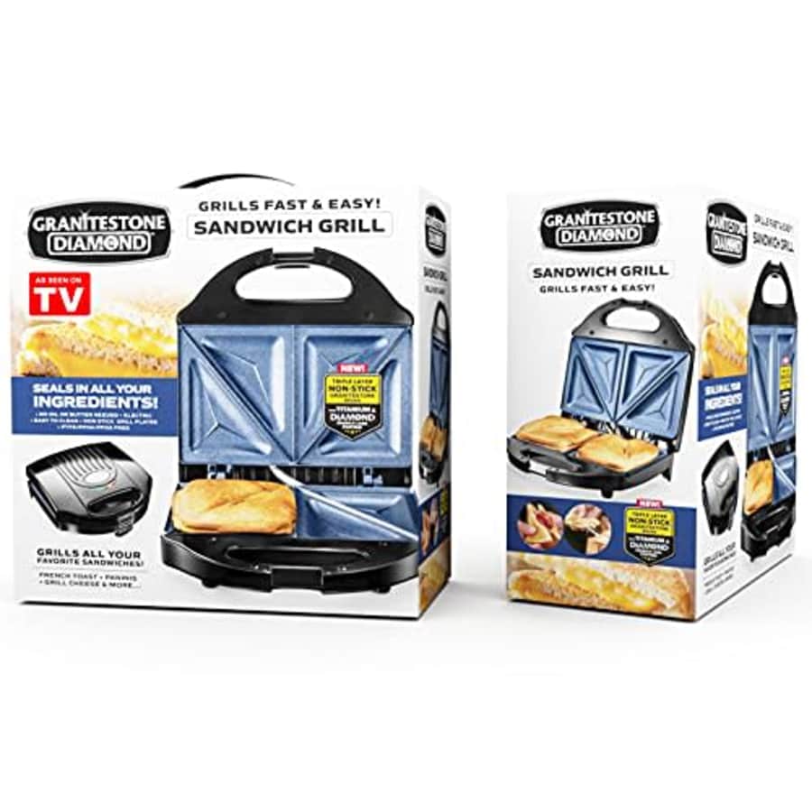 Granitestone Sandwich Maker, Toaster & Electric Panini Grill with Ultra Nonstick Mineral Surface - for $28