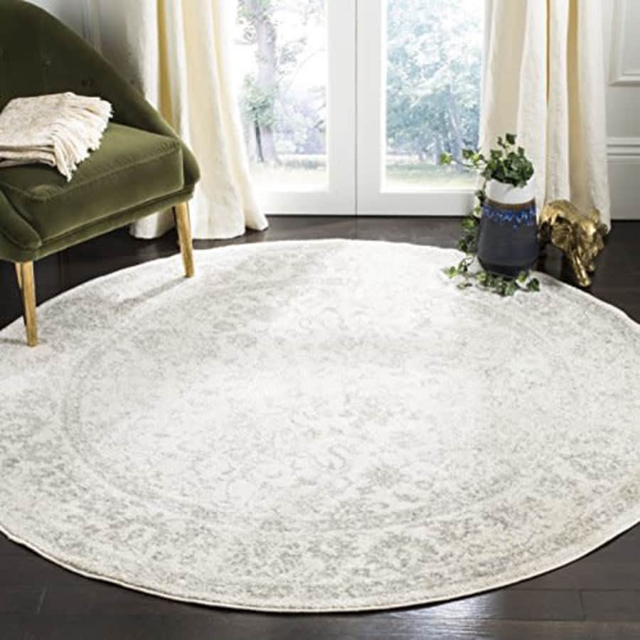 SAFAVIEH Adirondack Collection Area Rug - 3' Round, Ivory & Silver, Oriental Distressed Design, for $17