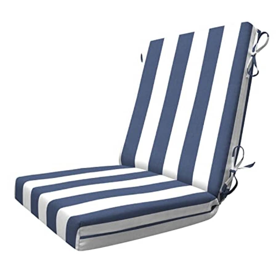 Honey-Comb Honeycomb Indoor/Outdoor Cabana Stripe Blue and White Highback Dining Chair Cushion: Recycled for $47