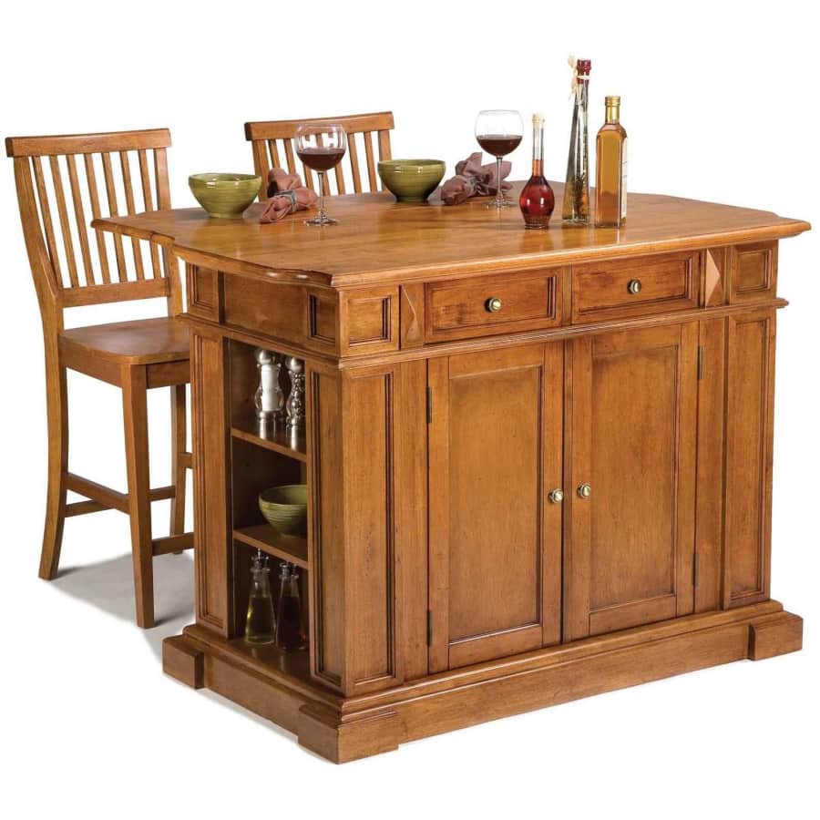 Home Styles Americana Drop-Leaf Kitchen Island w/ 2 Bar Stools for $761