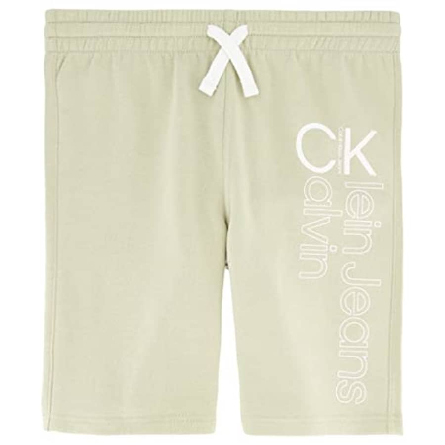 Calvin Klein Boys' Big Logo Waistband Sweat Short, Vertical Light Stone 22, 10-12 for $15