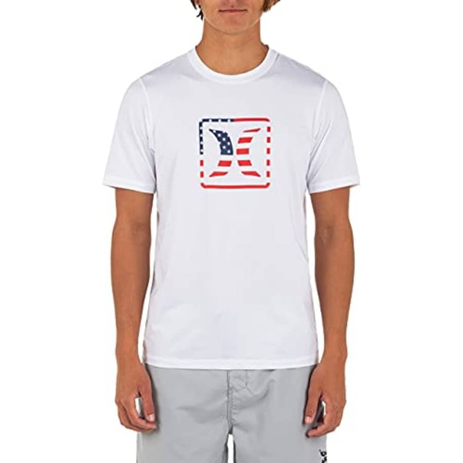Hurley Men's Standard Americana Short Sleeve Rashguard, White, Large for $15
