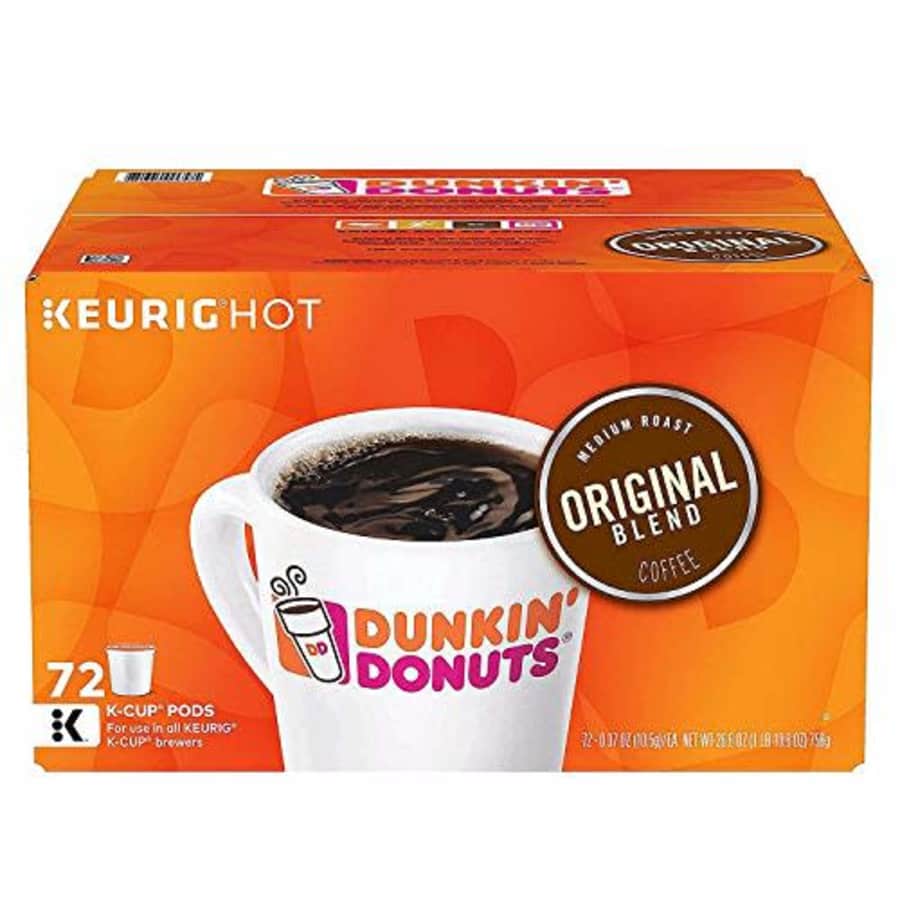Dunkin Donuts Keurig Single-Serve K-Cup Pods - Medium Roast Single Serve 72 Count (72 K-Cups) for $29 Dunkin Donuts Keurig Single-Serve K-Cup Pods - Medium Roast Single Serve 72 Count (72 K-Cups) for $29