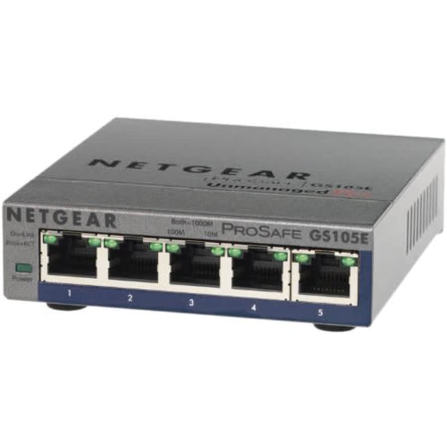 Netgear Prosafe Plus Gs105E 5-Port Gigabit Ethernet Switch - Switch - Unmanaged - 5 X 10/100/1000 - for $55 Netgear Prosafe Plus Gs105E 5-Port Gigabit Ethernet Switch - Switch - Unmanaged - 5 X 10/100/1000 - for $55