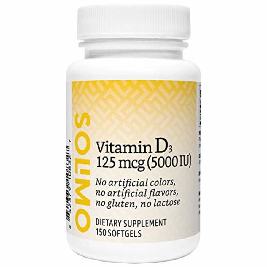 Amazon Brand - Solimo Vitamin D3 125 mcg (5000 IU), 150 Softgels, Five Month Supply (Packaging may for $7