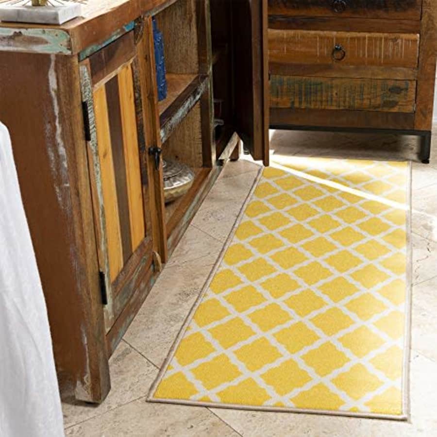 Ottomanson Glamour Collection Non-slip Moroccan Trellis Design Runner Rug, 20" x 59", Yellow for $11