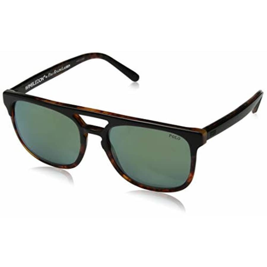 Polo Ralph Lauren Men's PH4125 Square Sunglasses, Top Black On Havana/Flash Green, 54 mm for $120