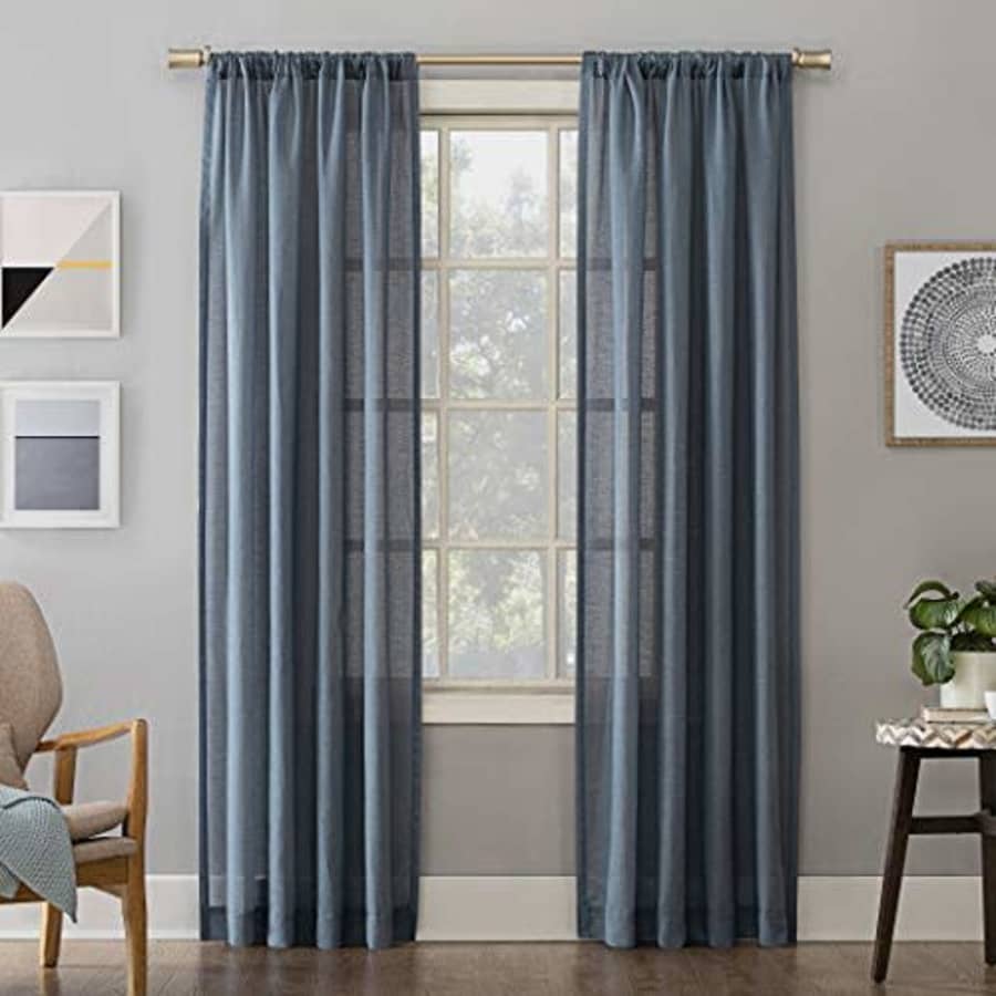 No. 918 Amalfi Linen Blend Textured Sheer Rod Pocket Curtain Panel, 54" x 84", Denim for $8