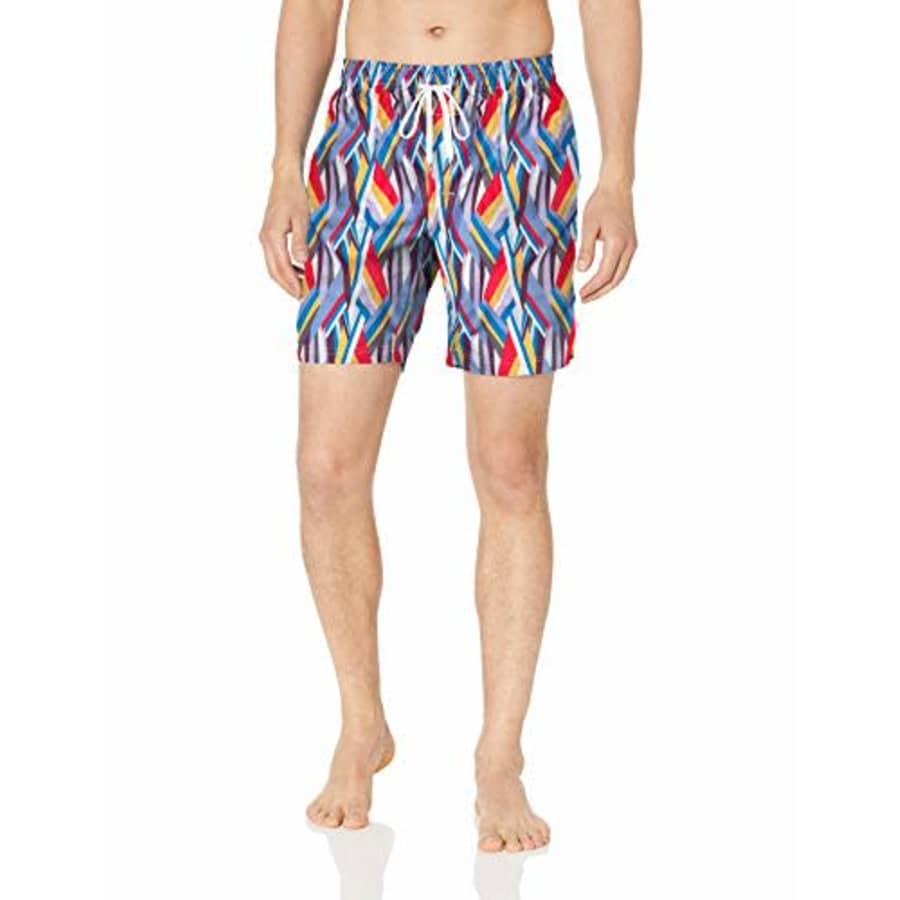 2(X)IST Men's Quick Dry Printed Board Short with Pockets Swimwear, Woven Stripe-Orange- 84308, Large for $20