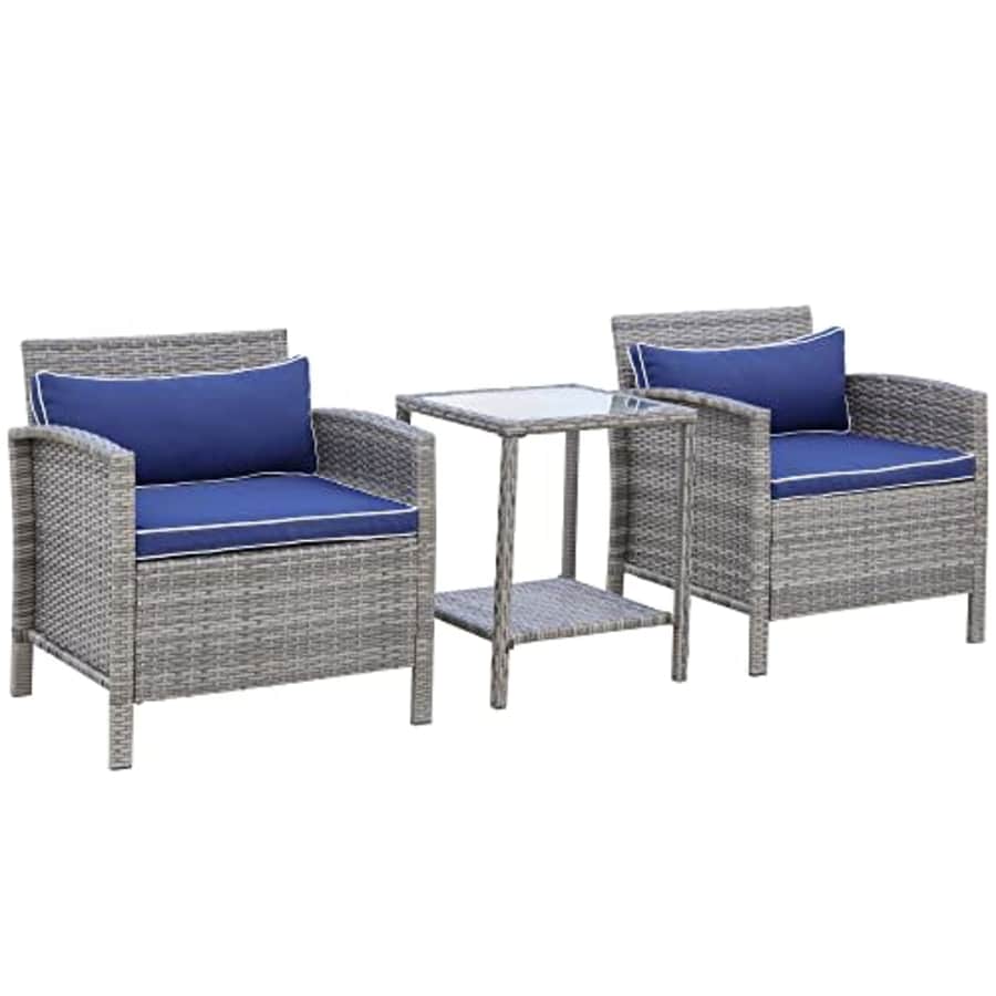 Outsunny 3 Pcs Rattan Wicker Bistro Set with Soft Cushions, Outdoor Conversation Coffee Sets with for $180