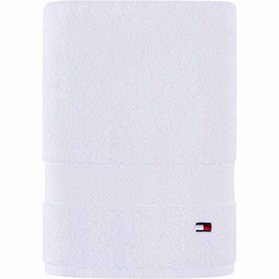 Tommy Hilfiger Modern American Solid Bath Towel, 30 X 54 Inches, 100% Cotton 574 GSM (Bright White) for $18