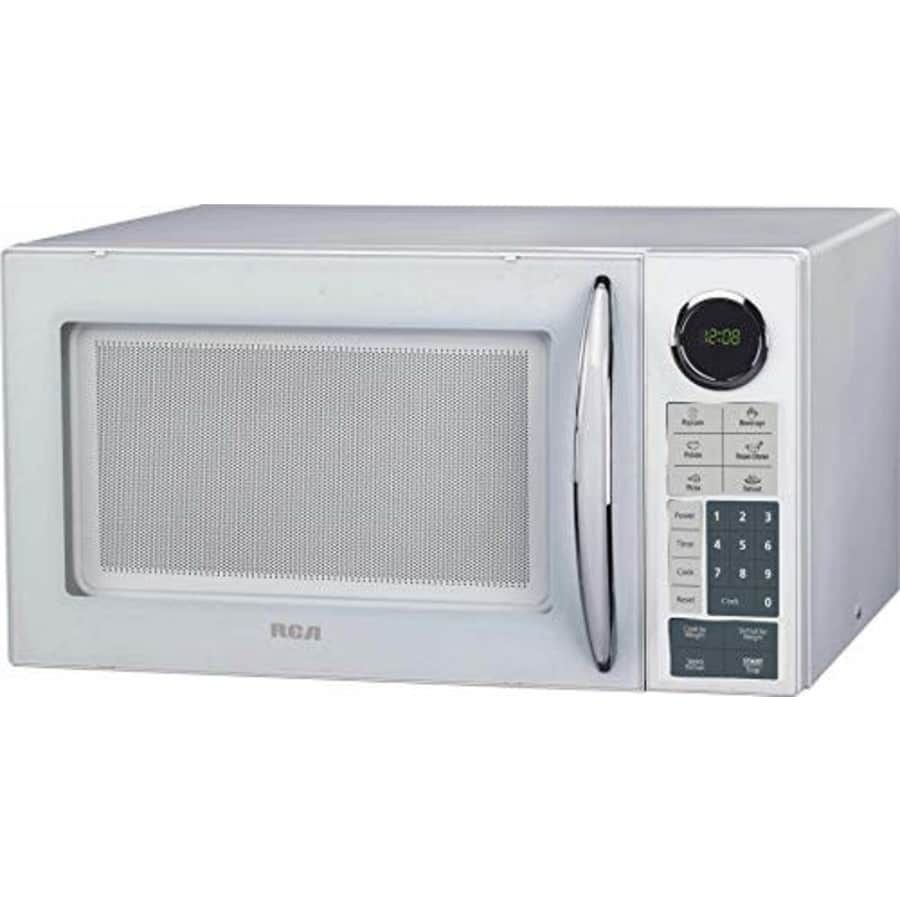 RCA RMW953-WHITE 0.9 Cu Ft Countertop Microwave, White, Mid-size for $127