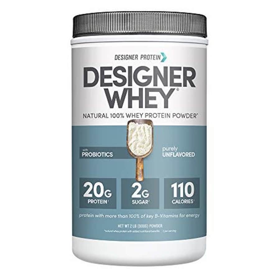 Designer Protein Whey Powder, Non GMO, Made in USA Plain & Simple, Purely Unflavored, 32 Oz for $35 Designer Protein Whey Powder, Non GMO, Made in USA Plain & Simple, Purely Unflavored, 32 Oz for $35