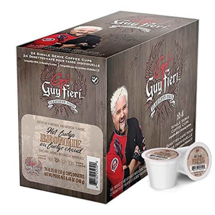 Guy Fieri Flavortown Roasts, Hot Fudge Brownie, Medium Roast Flavored Coffee Pods, Hot Chocolate for $18