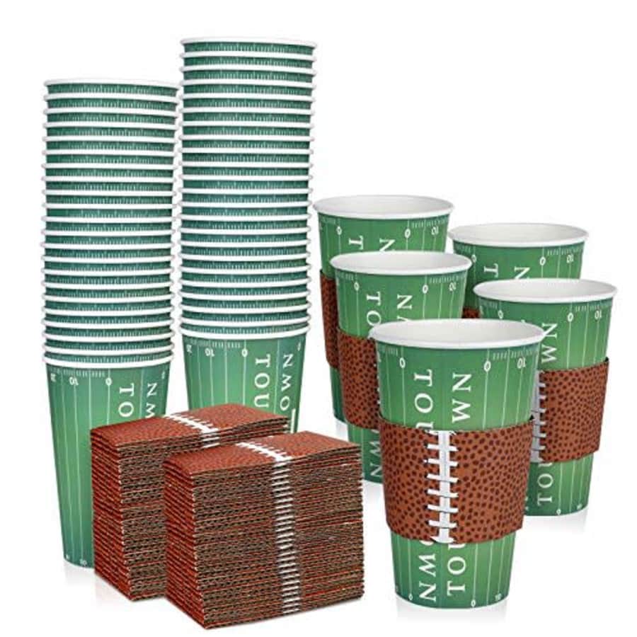 Gamenote Football Cups 16OZ 50PCS Super Bowl Football Solo Themed Disposable Cups with Sleeves (50 for $8