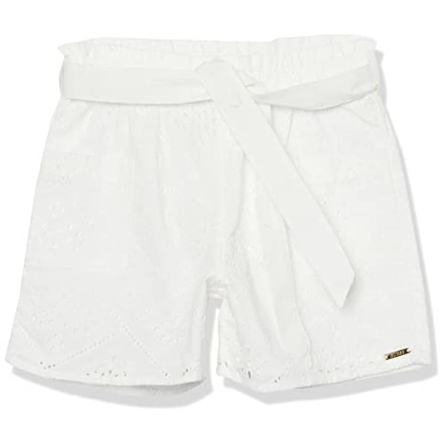 GUESS Girls' Embroidered Eyelet Paper Bag Waist Shorts, Pure White for $37