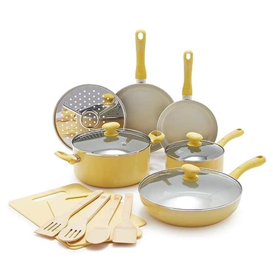 GreenLife Sandstone Healthy Ceramic Nonstick, 15 Piece Kitchen Cookware Pots and Frying Sauce Pans for $72 GreenLife Sandstone Healthy Ceramic Nonstick, 15 Piece Kitchen Cookware Pots and Frying Sauce Pans for $72