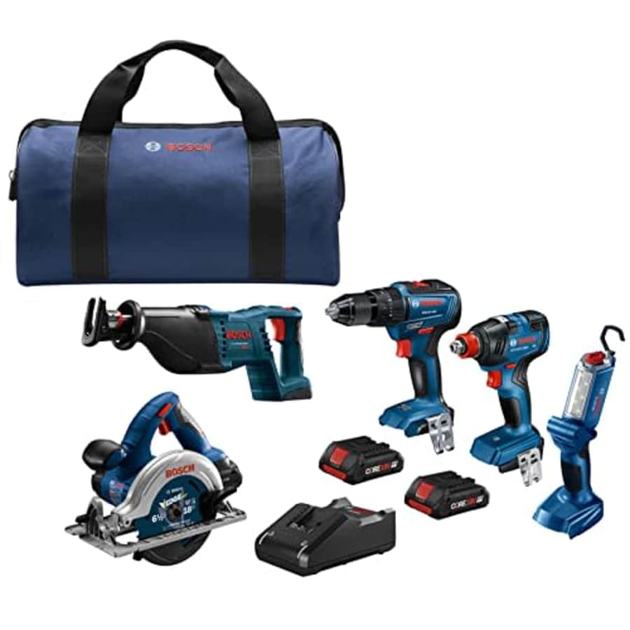 BOSCH GXL18V-501B25 18V 5-Tool Combo Kit with Two-In-One Bit/Socket Impact Driver, 1/2 In. Hammer for $520