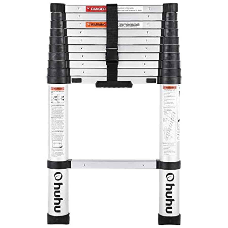 Ohuhu 10.5 FT Aluminum Telescoping Ladder, ANSI Certified One-Button Retraction Heavy Duty for $120