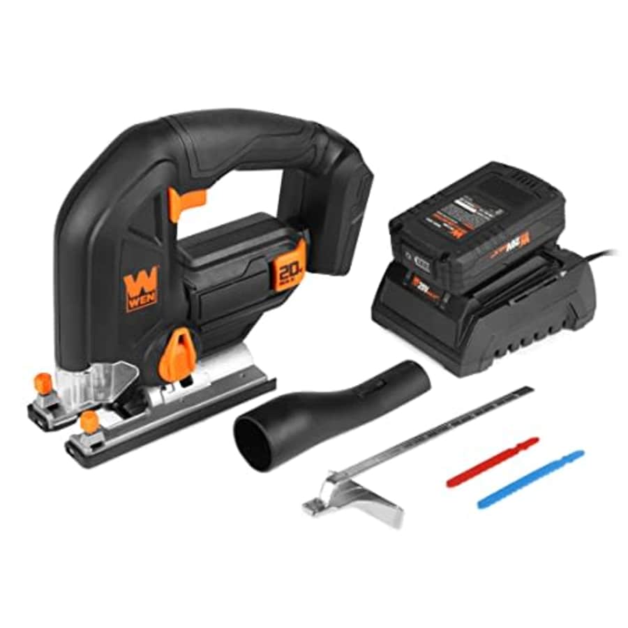 WEN Cordless Jigsaw, Variable Speed with 20V Max 2.0 Ah Lithium Ion Battery and Charger (20661) for $63 WEN Cordless Jigsaw, Variable Speed with 20V Max 2.0 Ah Lithium Ion Battery and Charger (20661) for $63