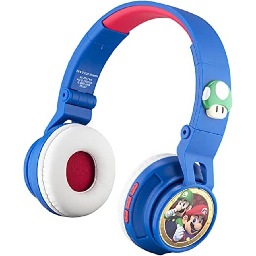 eKids Super Mario Kids Bluetooth Headphones, Wireless Headphones with Microphone Includes Aux Cord, for $55 eKids Super Mario Kids Bluetooth Headphones, Wireless Headphones with Microphone Includes Aux Cord, for $55