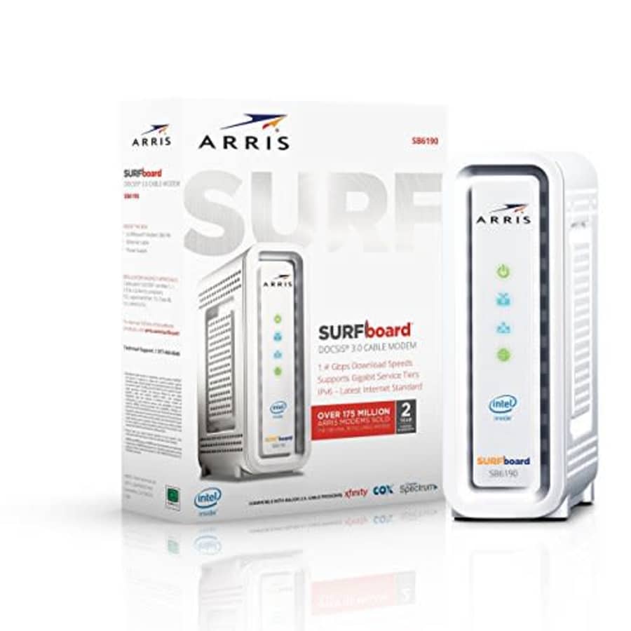 ARRIS SURFboard 8x4 DOCSIS 3.0 Cable Modem/AC1600 Wi-Fi Router, White, SBG6700AC (Renewed) for $35 ARRIS SURFboard 8x4 DOCSIS 3.0 Cable Modem/AC1600 Wi-Fi Router, White, SBG6700AC (Renewed) for $35