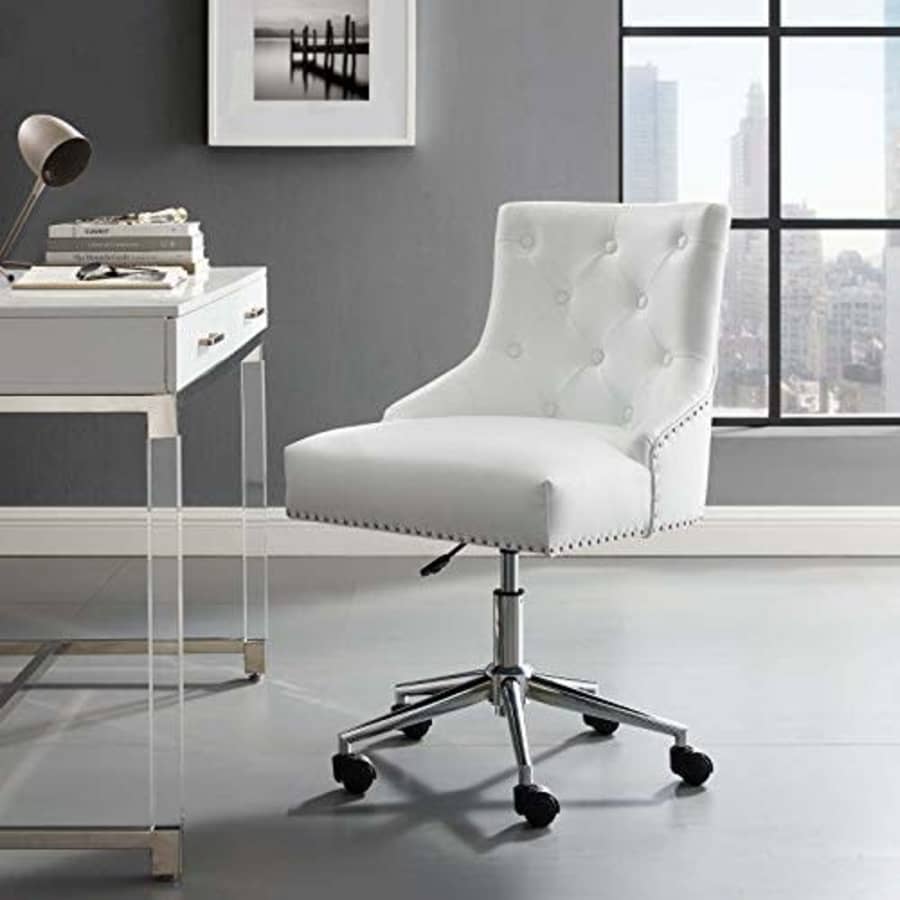 Modway Regent Tufted Button Faux Leather Swivel Office Chair with Nailhead Trim in White for $176