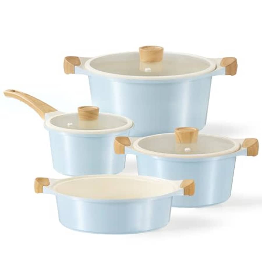 CAROTE Ceramic Pots and Pans Set, Cookware Set 7 Piece Non-toxic Healthy Non Stick Cooking Set for $130