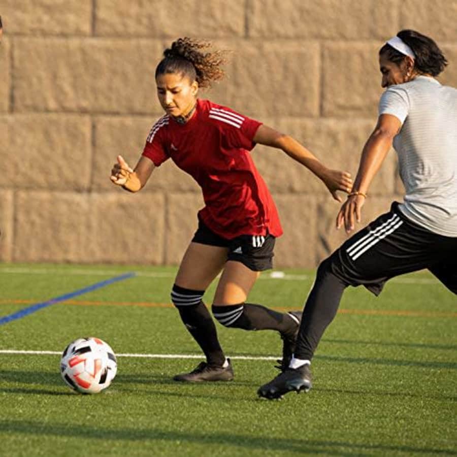 adidas Unisex Mundial Zone Cushion Soccer Socks (1-Pair), Bold Blue/White/Light Onix/Onix, 5-8.5 for $20