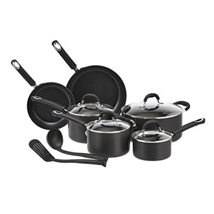 Amazon Basics Hard Anodized Non-Stick 12-Piece Cookware Set, Black - Pots, Pans and Utensils for $85 Amazon Basics Hard Anodized Non-Stick 12-Piece Cookware Set, Black - Pots, Pans and Utensils for $85