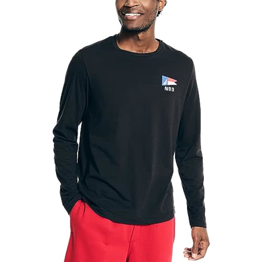 Nautica Men's Sustainably Crafted Long-Sleeve Graphic T-Shirt, True Black for $12