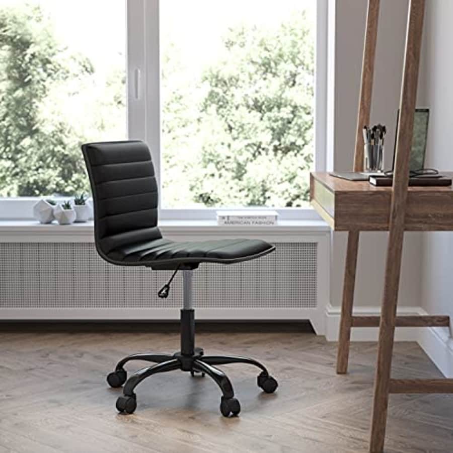 Flash Furniture Office Task Chair - Black Vinyl - Black Frame - Armless - Ribbed Back and Seat - for $72