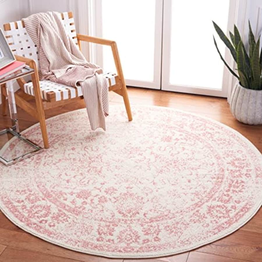 SAFAVIEH Adirondack Collection 4' Round Ivory / Rose ADR109H Oriental Distressed Non-Shedding for $39
