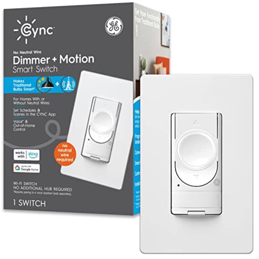 GE CYNC Smart Dimmer Light Switch + Motion Sensor, No Neutral Wire Required, Bluetooth and 2.4 GHz for $52