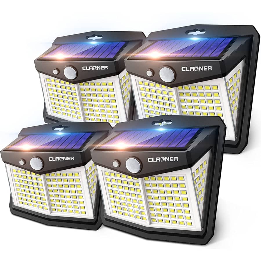 Claoner Solar Motion Sensor LED Light 4-Pack for $24
