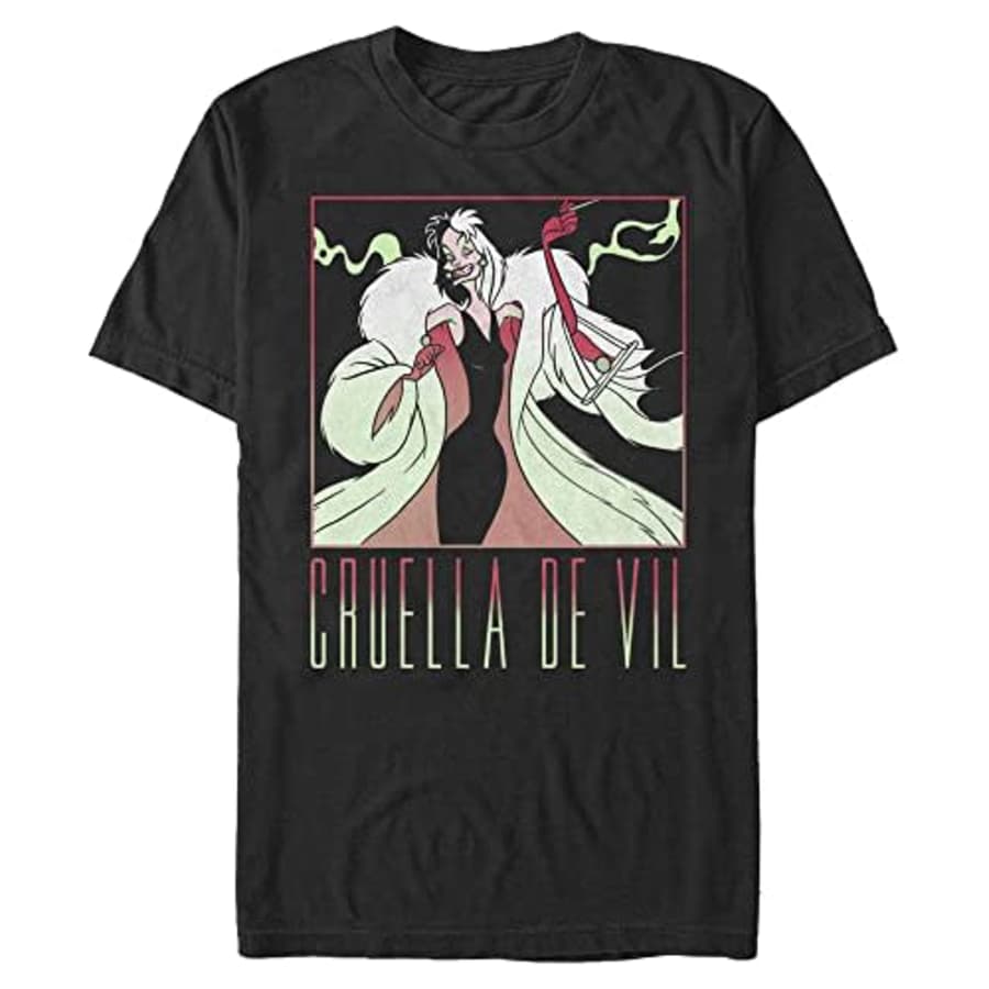 Disney Big 101 Dalmations Cruella The Cruel Men's Tops Short Sleeve Tee Shirt, Black, XX-Large for $11