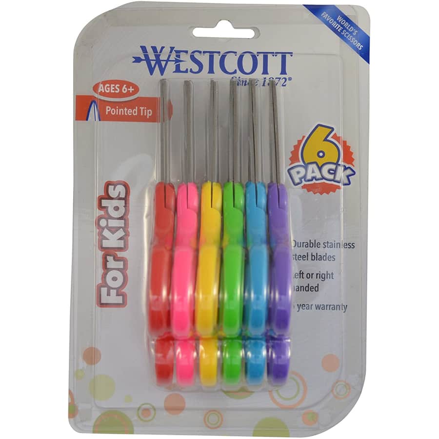 Westcott Kids' 5" Pointed Scissors 6-Pack for $7 Westcott Kids' 5" Pointed Scissors 6-Pack for $7