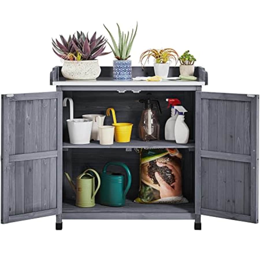 Yaheetech Garden Potting Bench Table - Outdoor Garden Patio Wooden Storage Cabinet & Solid Wood for $106