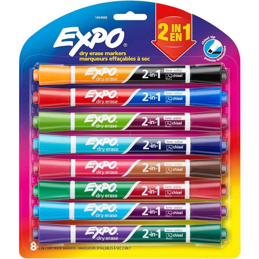 Expo Dry Erase 2-in-1 Assorted Markers 8-Pack for $10 Expo Dry Erase 2-in-1 Assorted Markers 8-Pack for $10