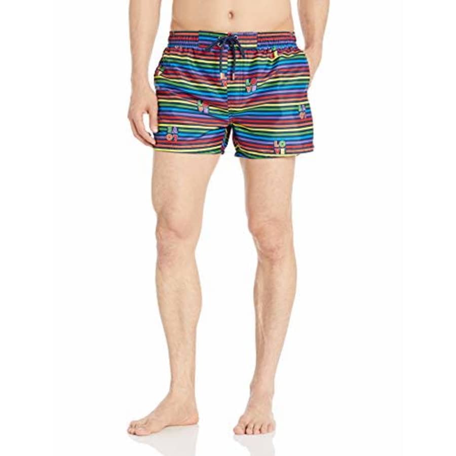 2(X)IST Men's Pride Ibiza Swim Trunk Swimwear, Love Stripe/Rainbow, X-Large for $44