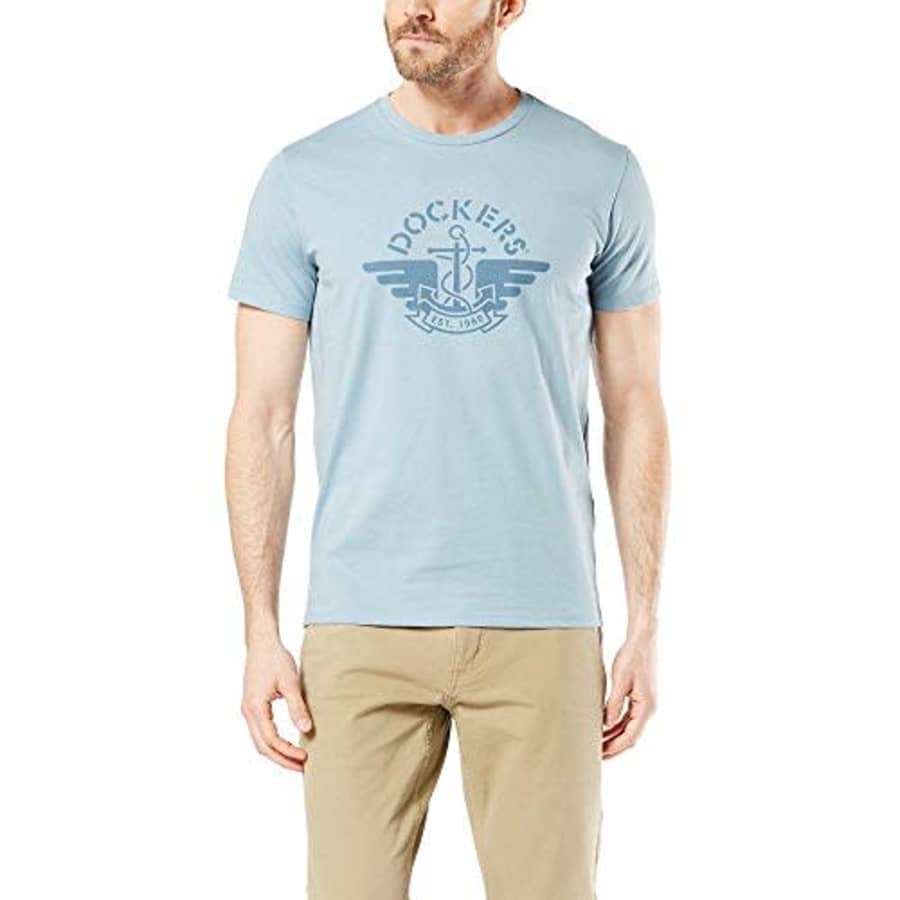 Dockers Men's Short Sleeve Crewneck T-Shirt, Light Blue, XX-Large for $15