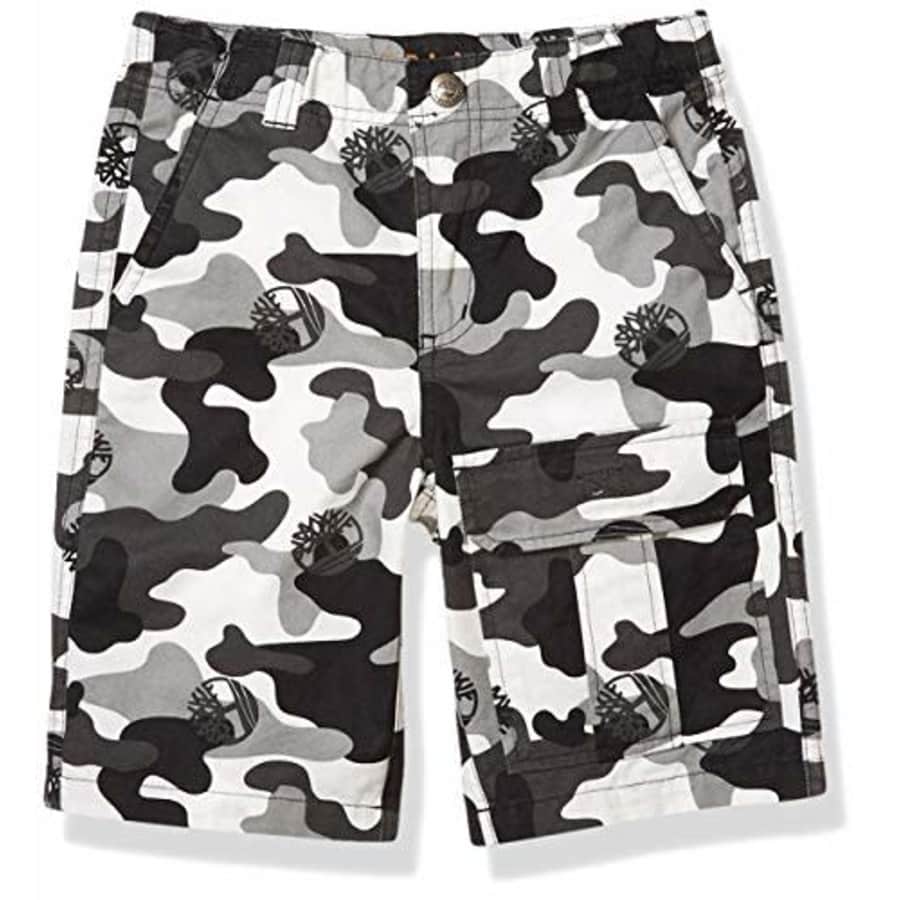 Timberland Boys' Camo Utility Pocket Shorts, Black, 8 for $25