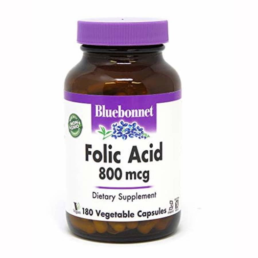 Bluebonnet Folic Acid 800 mcg Vegetable Capsules, 180 Count for $24 Bluebonnet Folic Acid 800 mcg Vegetable Capsules, 180 Count for $24